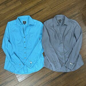 EXPRESS Essential Shirts XS Lot of 2 Turquoise Gray Button Down Long Sleeve